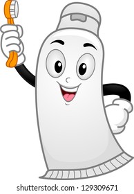 Illustration of Smiling Mascot Toothpaste holding a toothbrush