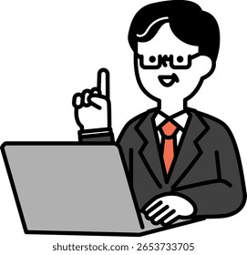 Ilustração de um homem de meia-idade sorridente conversando online