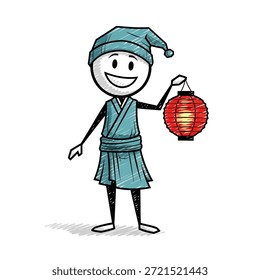 Illustration of smiling monk with lantern