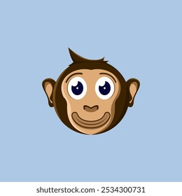 Illustration of a smiling monkey emoji cartoon. Suitable for stickers, children's picture book icons, and to complement graphic design work.