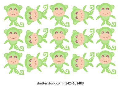 Illustration of a smiling monkey face arranged on a white background