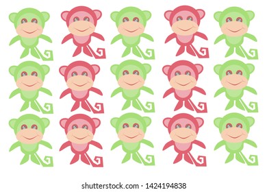 Illustration of a smiling monkey face arranged on a white background