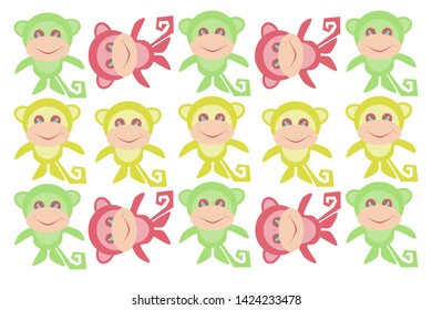 Illustration of a smiling monkey face arranged on a white background