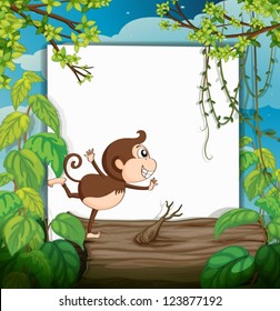 Illustration of a smiling monkey and a white board in a beautiful nature