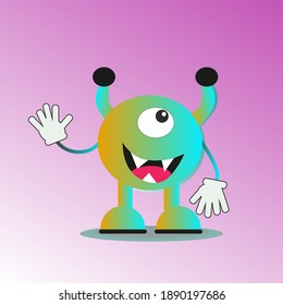 Ilustración del monstruo sonriente, estilo plano, relleno degradado