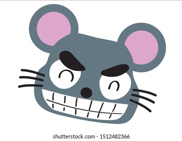 Illustration of smiling mouse face, material for New Year's cards.