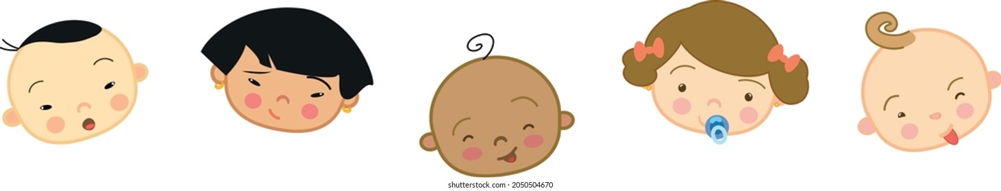 Ilustración de caras sonrientes de corte multicultural para bebés