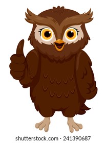 Illustration of a Smiling Owl Giving a Thumbs Up