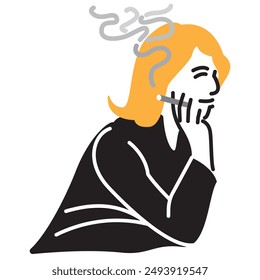 Illustration of a smiling person enjoying a cigarette