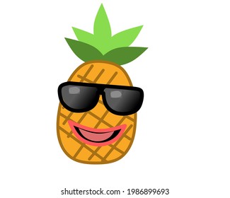illustration of a smiling pineapple and wearing sunglasses