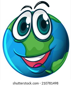 Illustration of the smiling planet Earth on a white background