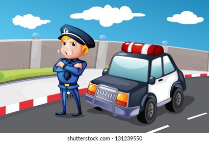 Illustration of a smiling police officer at the street