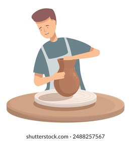 Illustration of a smiling potter crafting a vase on a pottery wheel