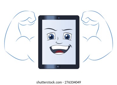 Illustration of the smiling powerful strong tablet computer