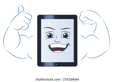 Illustration of the smiling powerful strong tablet computer