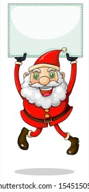 Illustration of a smiling Santa Claus holding an empty signage on a white background