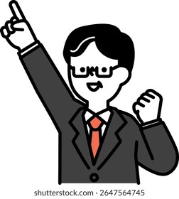Illustration of a smiling senior business man posing with his arms raised