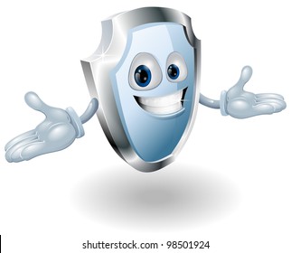 Illustration of a smiling shield security character mascot