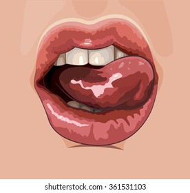 Illustration of smiling shiny red lips