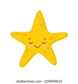 Illustration of Smiling sleeping cute starfish. Vector flat style kawaii