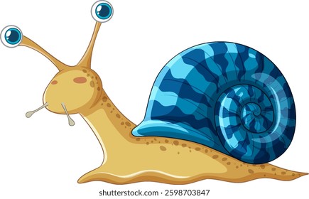 Illustration of a smiling snail with vibrant blue patterned shell