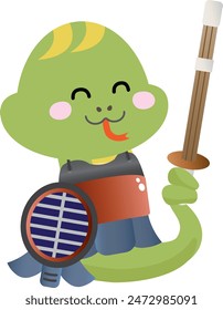 Illustration of a smiling snake wearing Kendo armor