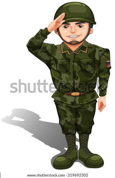 Illustration Smiling Soldier Doing Hand Salute Stock Vector (Royalty ...