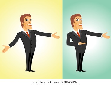 illustration of smiling successful business man welcoming you