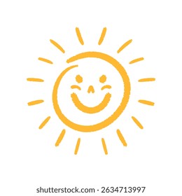 Illustration of smiling sun in line art style. 