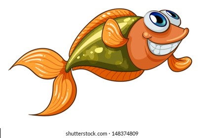Illustration of a smiling tiny fish on a white background