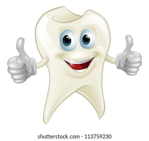 Illustration of a smiling tooth mascot character doing a double thumbs up