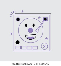 Ilustración de un tocadiscos sonriente y sentir felicidad