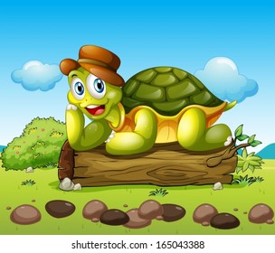 Illustration of a smiling turtle above the trunk