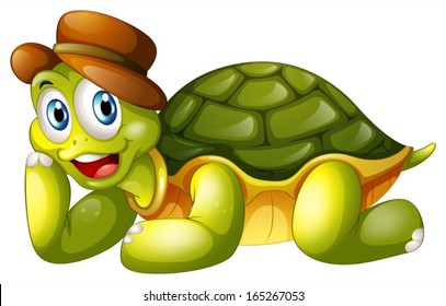 Illustration of a smiling turtle lying down on a white background