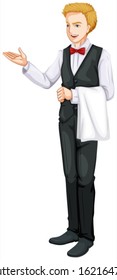 Illustration of a smiling waiter on a white background