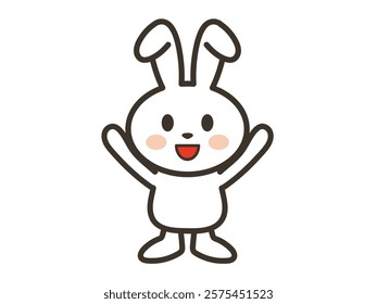 Illustration of a smiling white rabbit raising its arms in the air