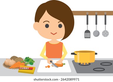 Illustration of a smiling woman cooking