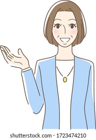 Illustration of a smiling woman holding her hand out