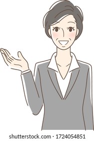 Illustration of a smiling woman holding her hand out