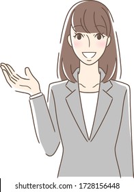 Illustration of a smiling woman holding her hand out