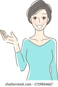 Illustration of a smiling woman holding her hand out