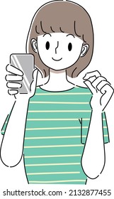 Illustration of a smiling woman holding a smartphone and ok