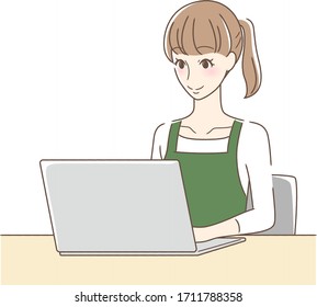 Illustration of a smiling woman operating a laptop
