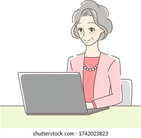 Illustration of a smiling woman operating a laptop