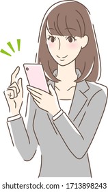 Illustration of a smiling woman operating a smartphone