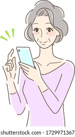 Illustration of a smiling woman operating a smartphone