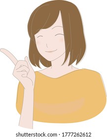 Illustration of a smiling woman pointing at a single point