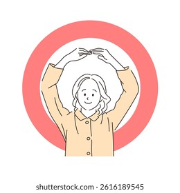 Illustration of smiling woman posing OK｜Simple and friendly line drawing style