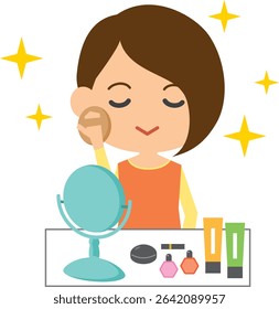 Illustration of a smiling woman putting on makeup