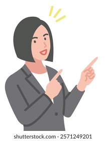 Illustration of a smiling woman in a suit pointing